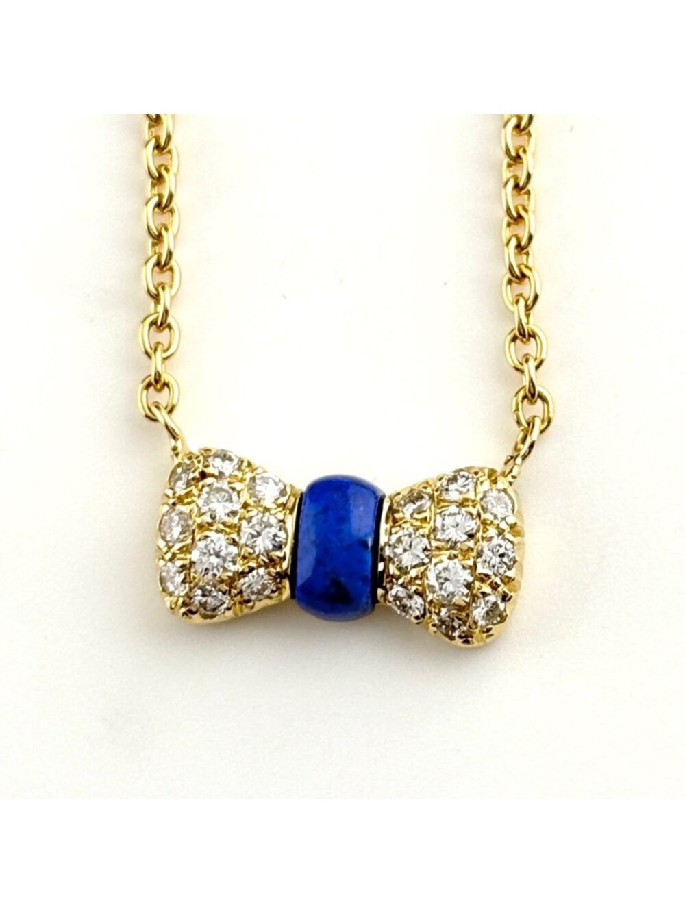 Van Cleef & Arpels Ribbon Motif Necklace YG Yellow Gold Pave Diamond Lapis - Picture 7 of 9